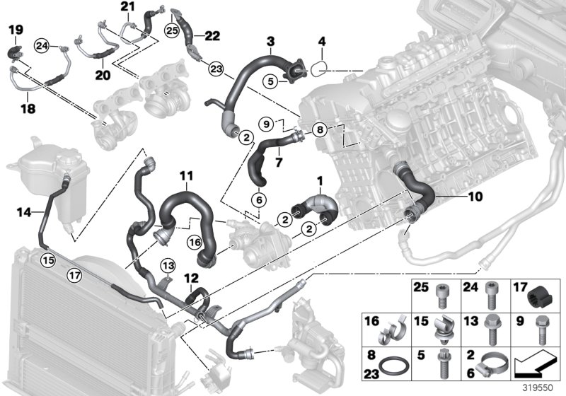 2008 BMW 335xi Hose, cylinder headthermostat. Cooling, Hoses, System